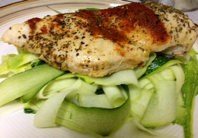 Chicken breast on zucchini