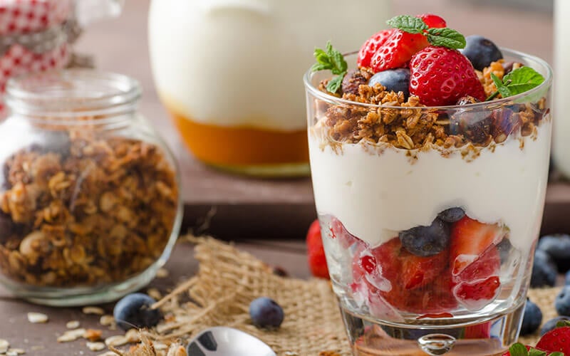 Reach for yogurt for a high protein low risk snack