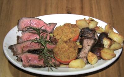 Plate of food with beef and potatoes