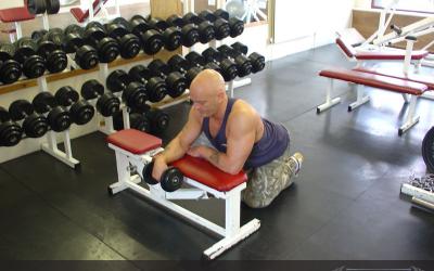 One Arm Reverse Dumbbell Wrist Curl Over Bench