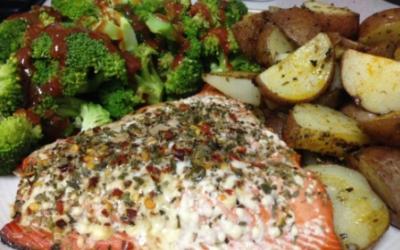 Baked Salmon With Herb Roasted Potatoes & Broccoli