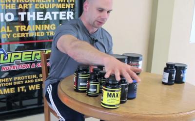 Bodybuilder with supplements