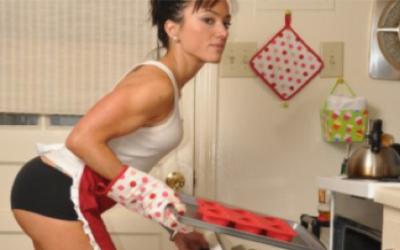 Fit woman baking in the kitchen