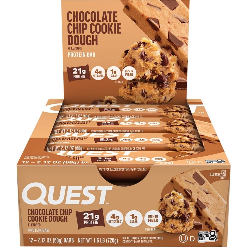 Quest Nutrition Protein Bars - Box of 12 Chocolate Chip Cookie Dough
