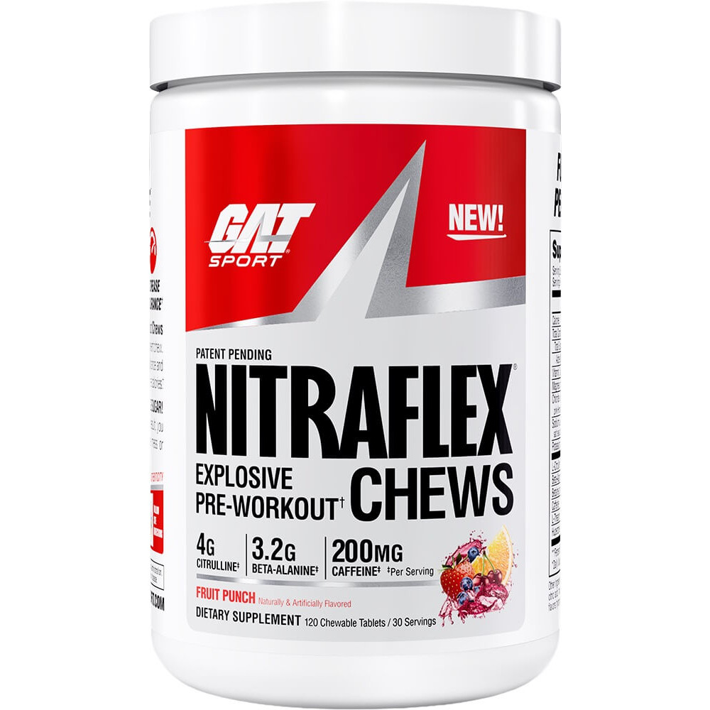 GAT Sport Nitraflex Pre-Workout Chews - 120 Chewable Tablets Fruit Punch