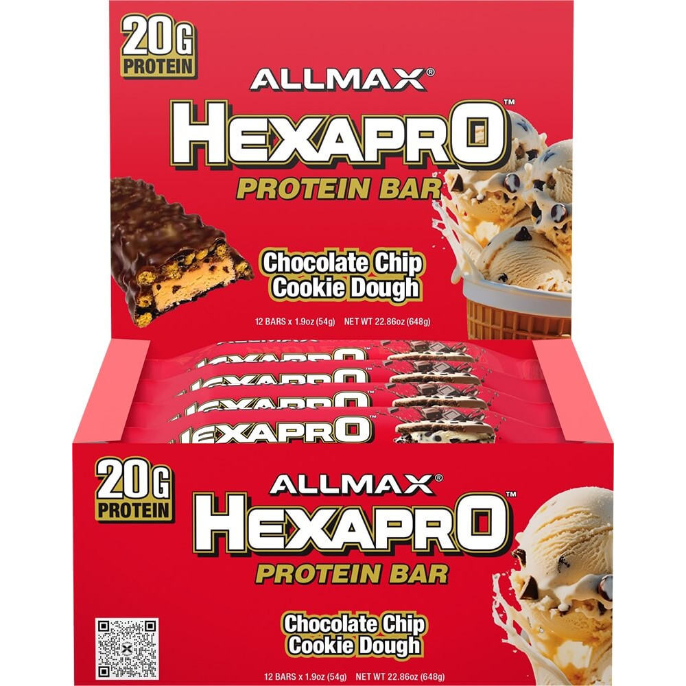 AllMax Nutrition Hexapro Protein Bar - Box of 12 Chocolate Chip Cookie Dough