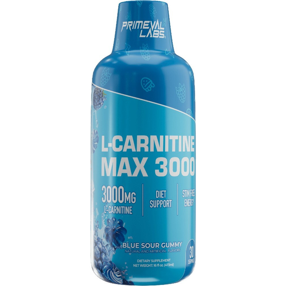 Primeval Labs L-Carnitine Max 3000 Liquid - 31 Servings Sour Blue Gummy