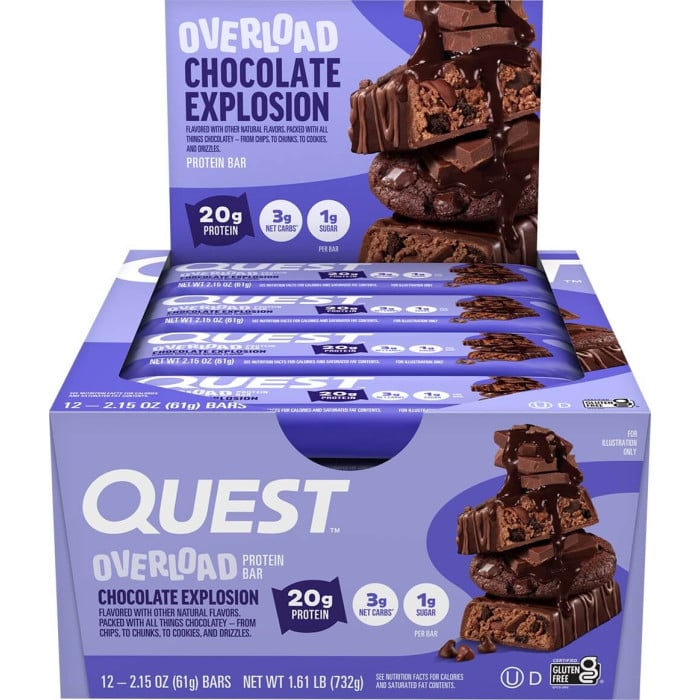 Quest Nutrition Overload Protein Bars - Box of 12 Chocolate Explosion