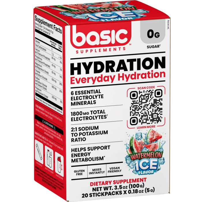 Basic Supplements Basic Hydration - 20 Stick Packs Watermelon Ice