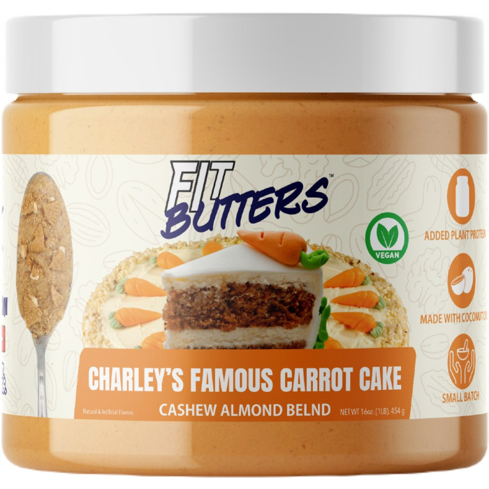 Fit Butters Nut Butter 16oz - Cashew Almond Butter Charley's Famous Carrot Cake (Vegan)