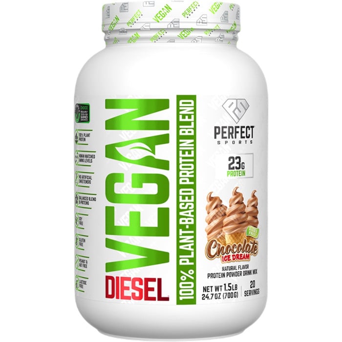 Perfect Sports Diesel Vegan 100% Plant-Based Protein - 1.5lbs Chocolate Ice Dream