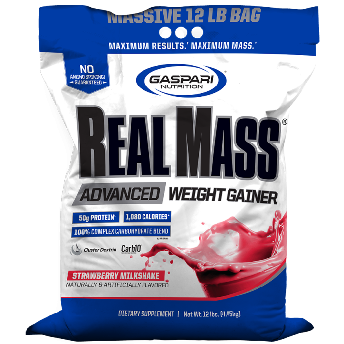 Gaspari RealMass Advanced Weight Gainer 12lbs Strawberry Milkshake