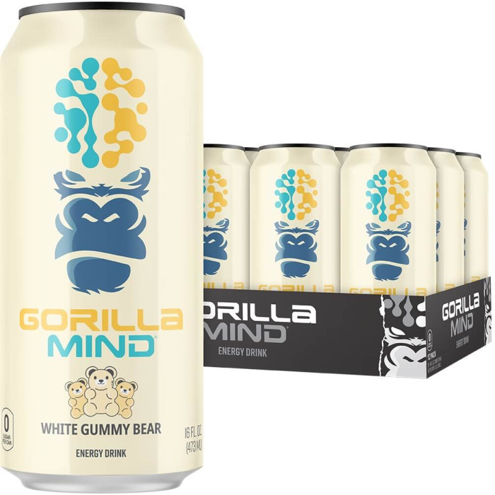 Gorilla Mind Energy Drink - Box of 12 White Gummy Bear