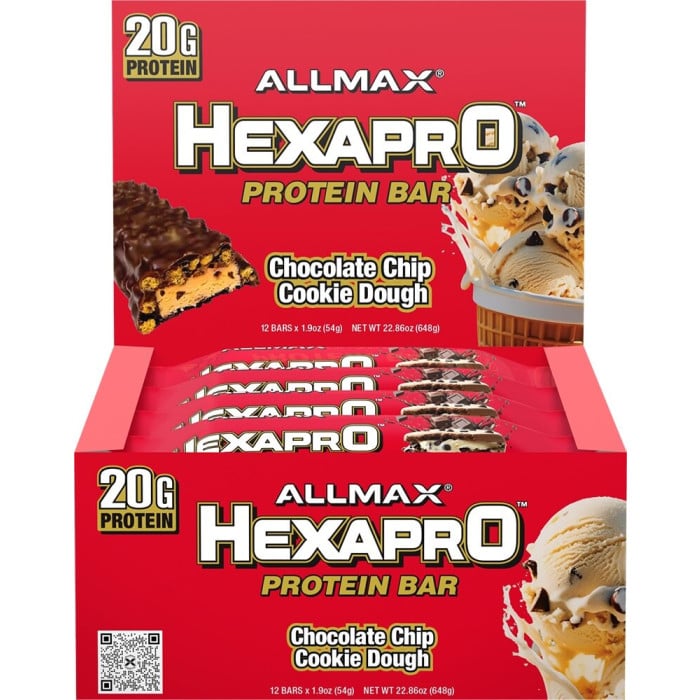 AllMax Nutrition Hexapro Protein Bar - Box of 12 Chocolate Chip Cookie Dough