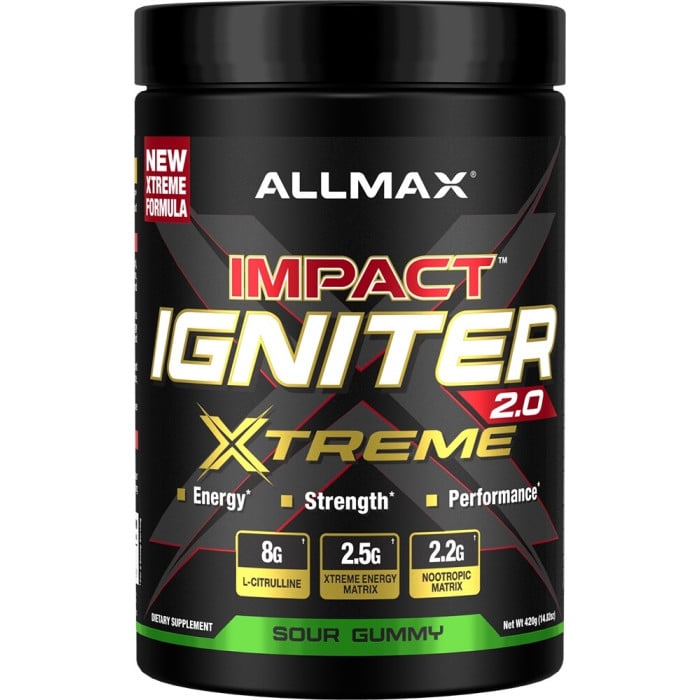 AllMax Nutrition Impact Igniter Xtreme 2.0 - 30 Servings Sour Gummy