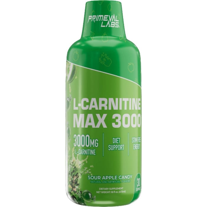 Primeval Labs L-Carnitine Max 3000 Liquid - 31 Servings Sour Apple Candy