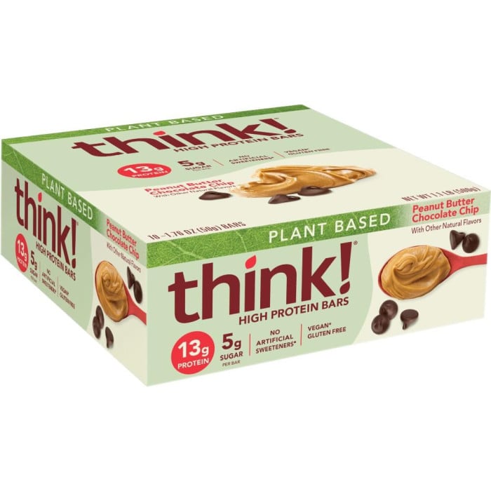 think! Vegan High Protein Bars - Box of 10 Peanut Butter Chocolate Chip