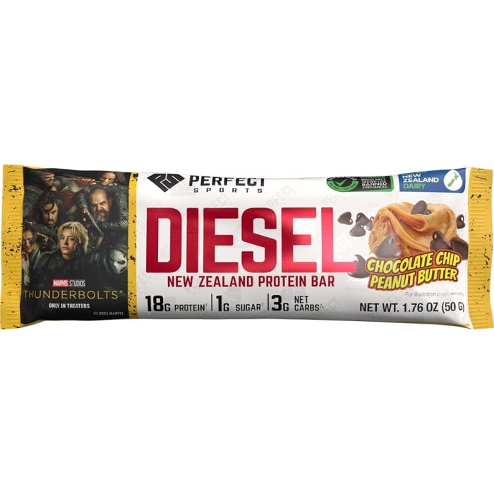 Perfect Sports Diesel New Zealand Protein Bars - 1 Bar Chocolate Chip Peanut Butter (Thunderbolts)