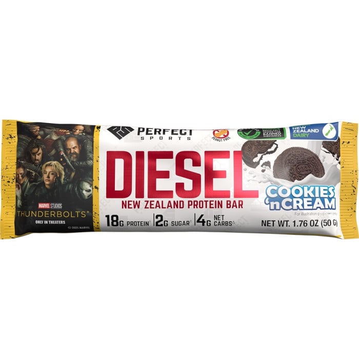 Perfect Sports Diesel New Zealand Protein Bars - 1 Bar Cookies 'n Cream (Thunderbolts)