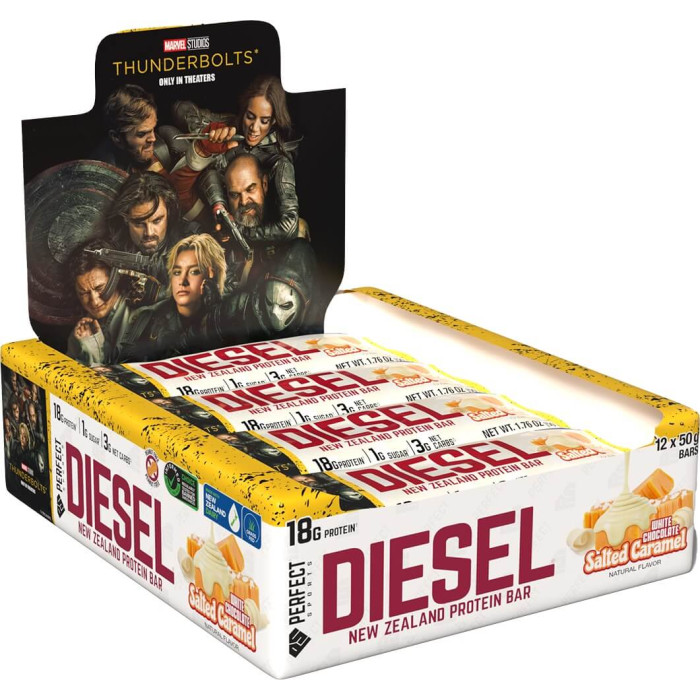 Perfect Sports Diesel New Zealand Protein Bars - Box of 12 White Chocolate Salted Caramel (Thunderbolts)