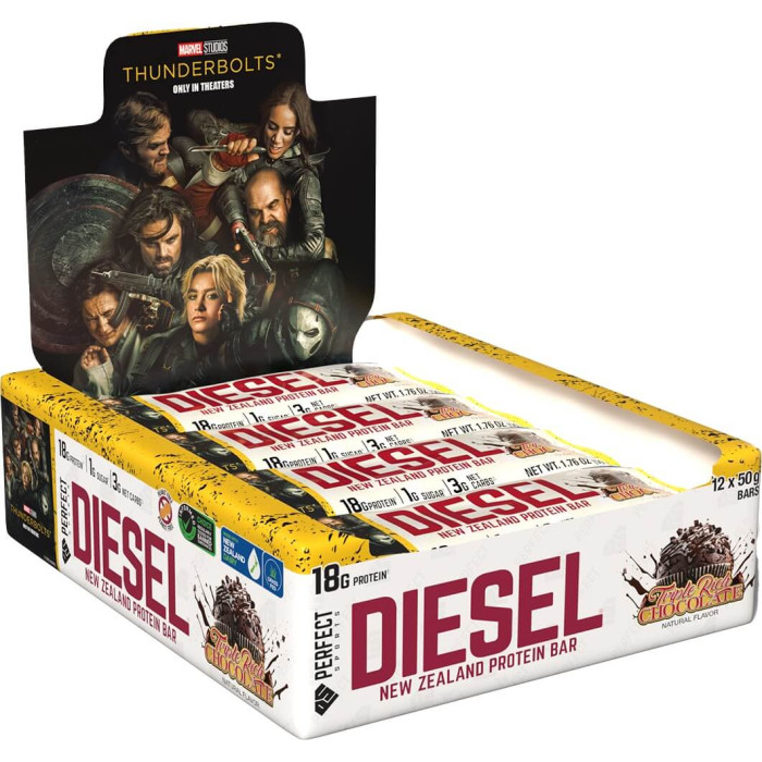 Perfect Sports Diesel New Zealand Protein Bars - Box of 12 Triple Rich Chocolate (Thunderbolts)