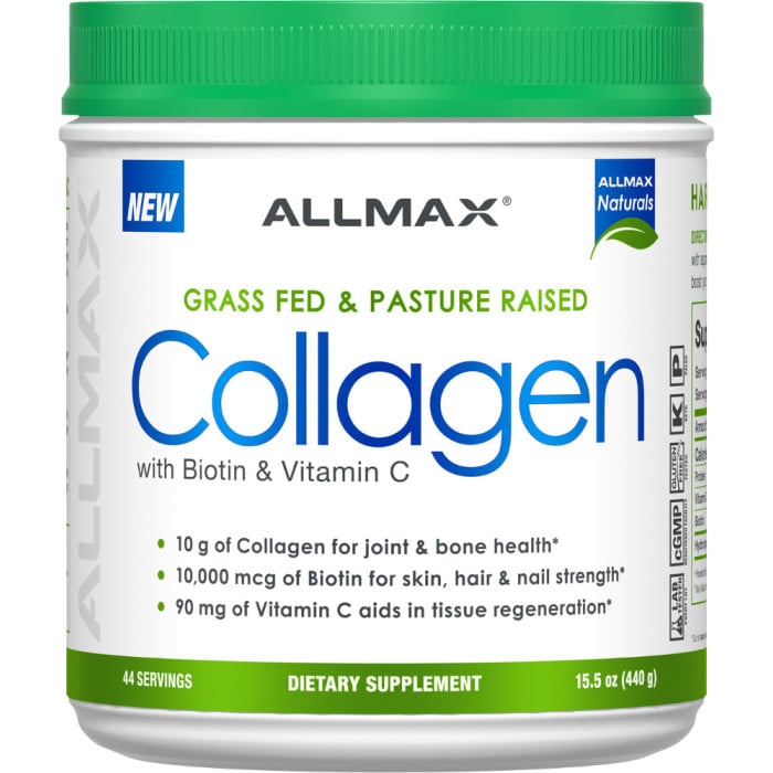 AllMAX Nutrition Collagen Grass-Fed & Pasture Raised w/Biotin + Vitamin C 44 Servings Unflavored