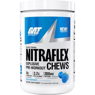 GAT Sport Nitraflex Pre-Workout Chews - 120 Chewable Tablets Blue Raspberry