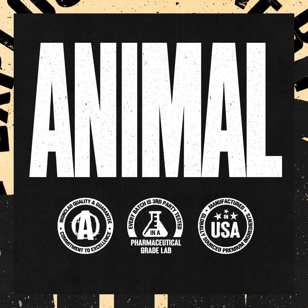 Animal brand logo with seals for quality guarantee, third-party testing, and USA manufacturing