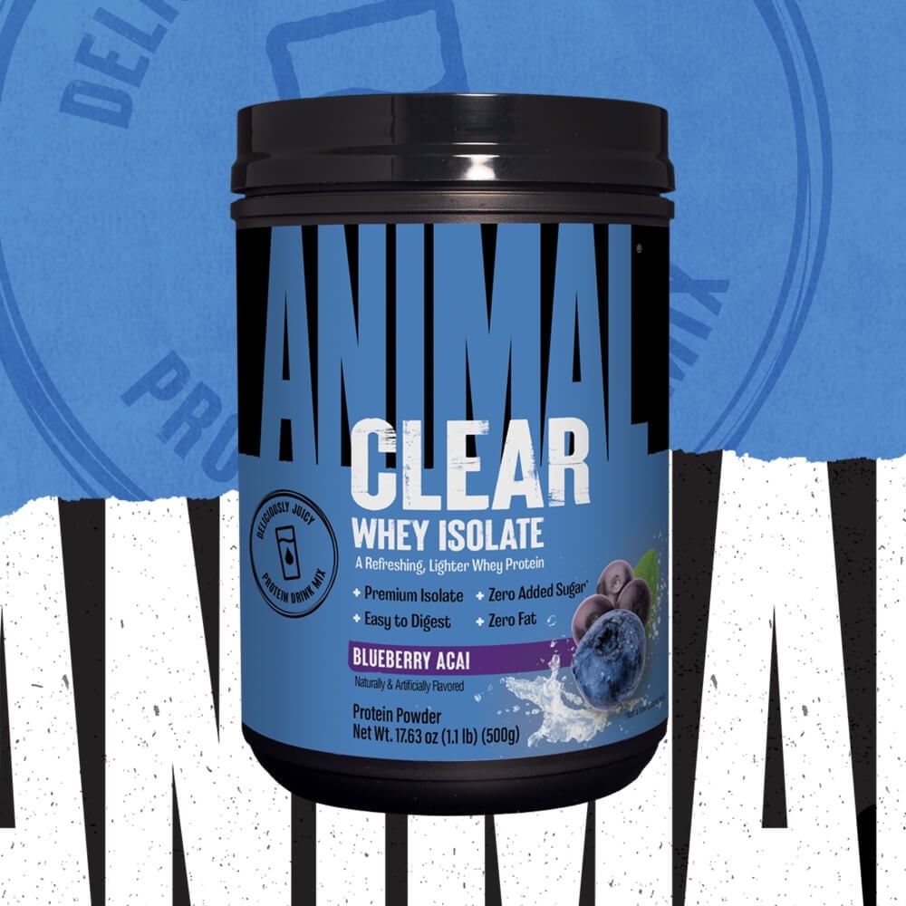 Animal Clear Whey Isolate main header with Clear Whey Isolate container and product description