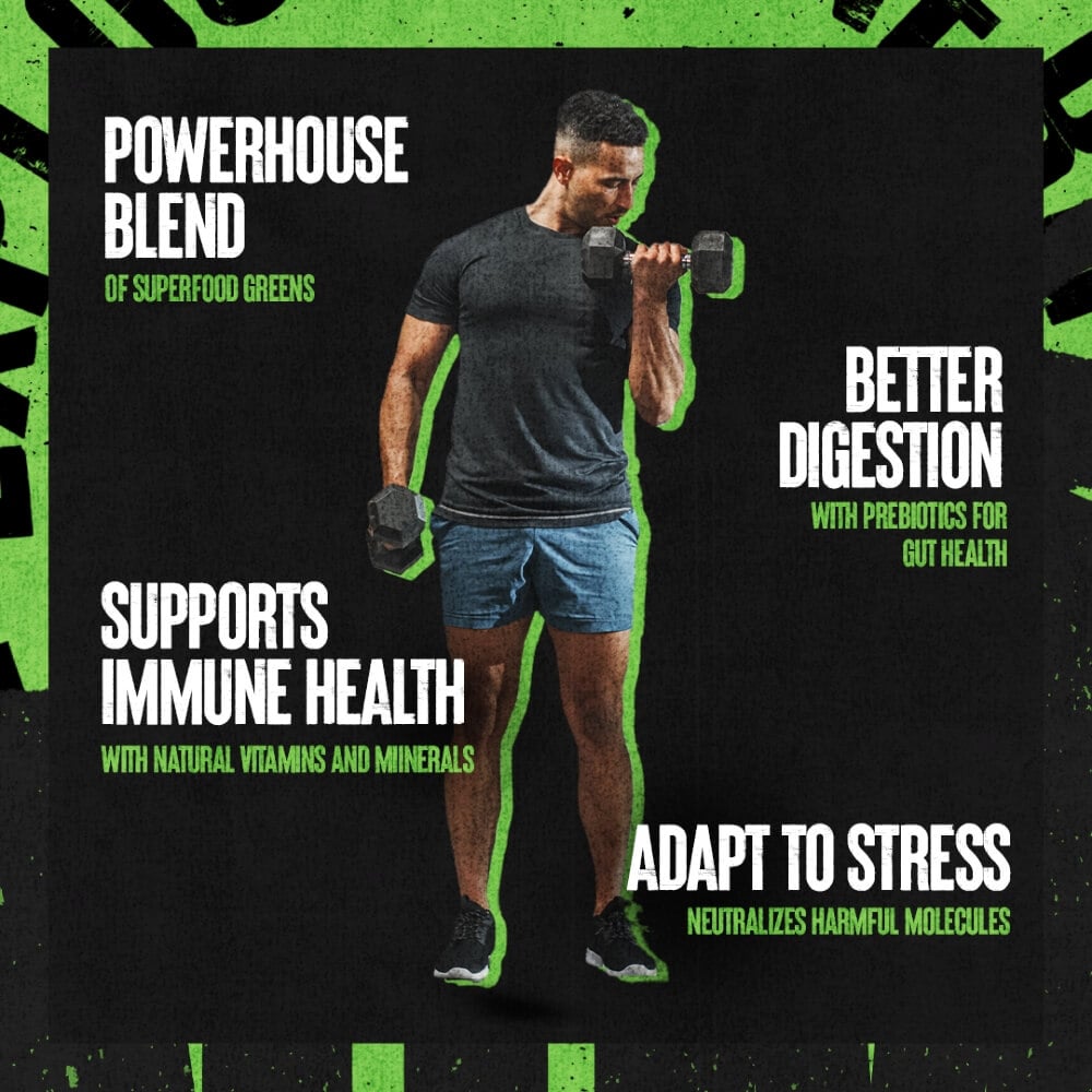 Animal Greens benefits and male athlete flexing