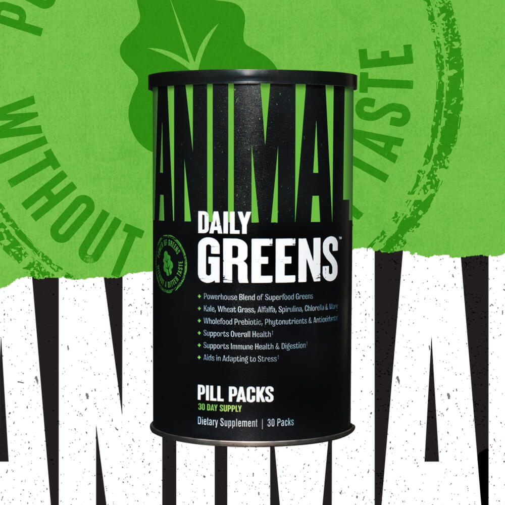 Animal Greens header with branded yellow background