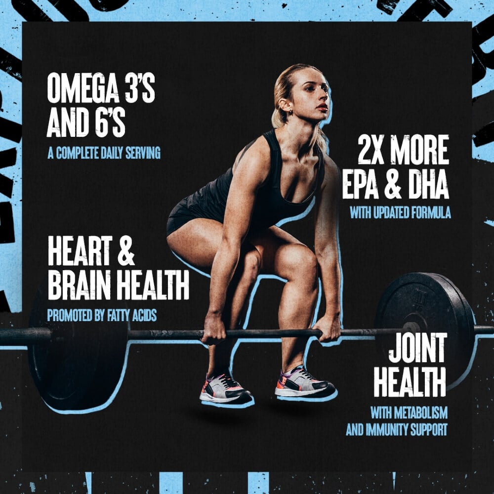 Animal Omega benefits and female athlete performing deadlift