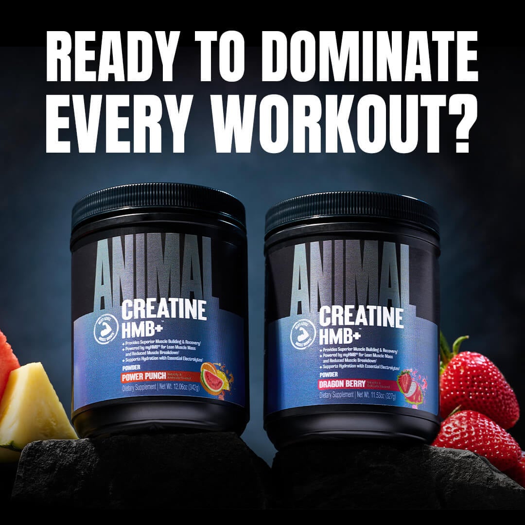Animal Creatine HMB+ in Power Punch and Dragon Berry flavors