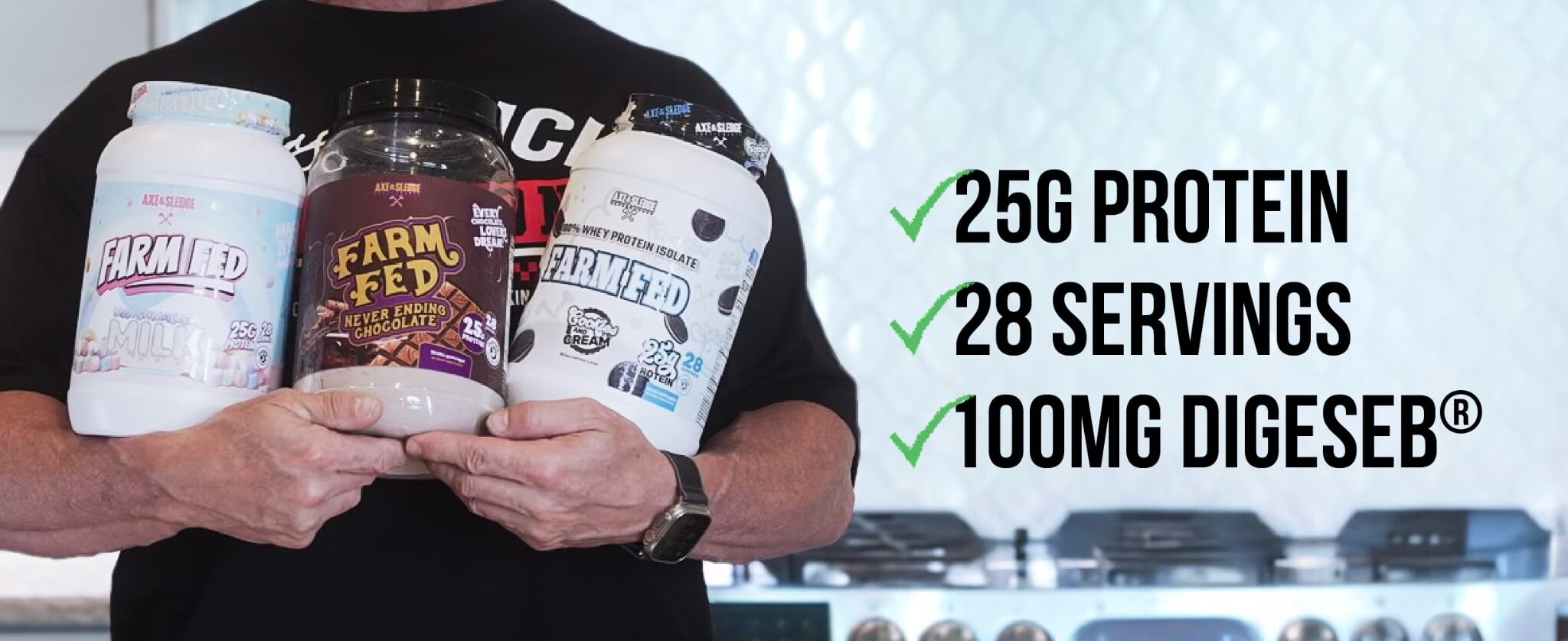 Farm Fed protein powder key features banner