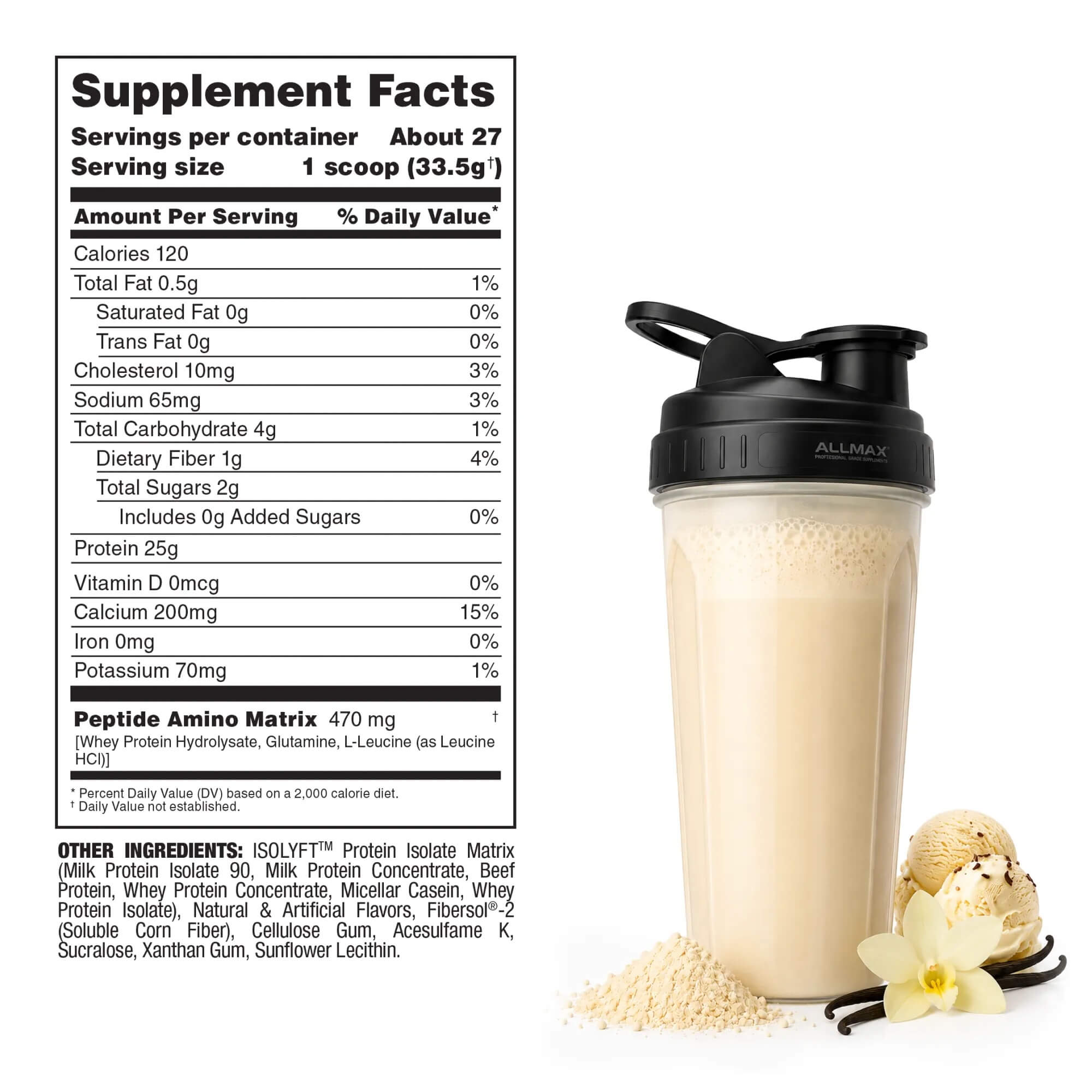 ALLMAX ISOLYFT Vanilla Ice Cream Supplement Facts label