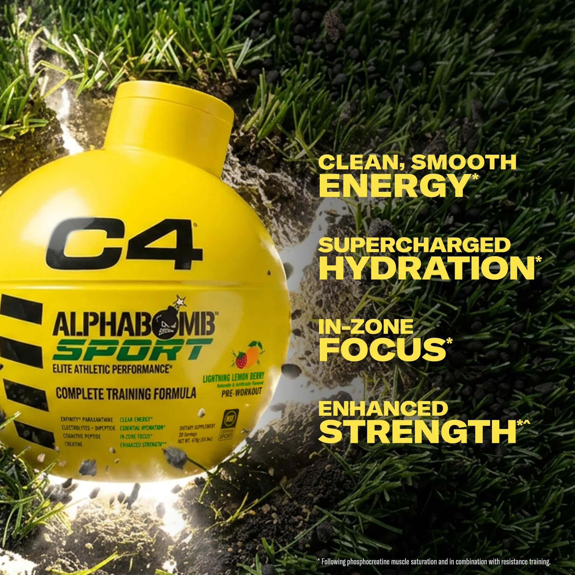 C4 AlphaBomb Sport Clean, Smooth Energy, Supercharged Hydration, In-Zone Focus, Enhanced Strength