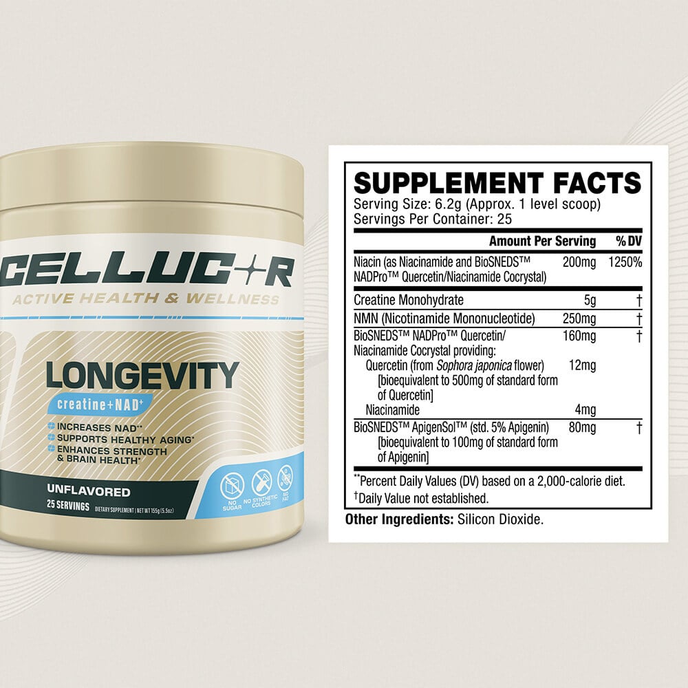 Cellucor Longevity Supplement Facts label