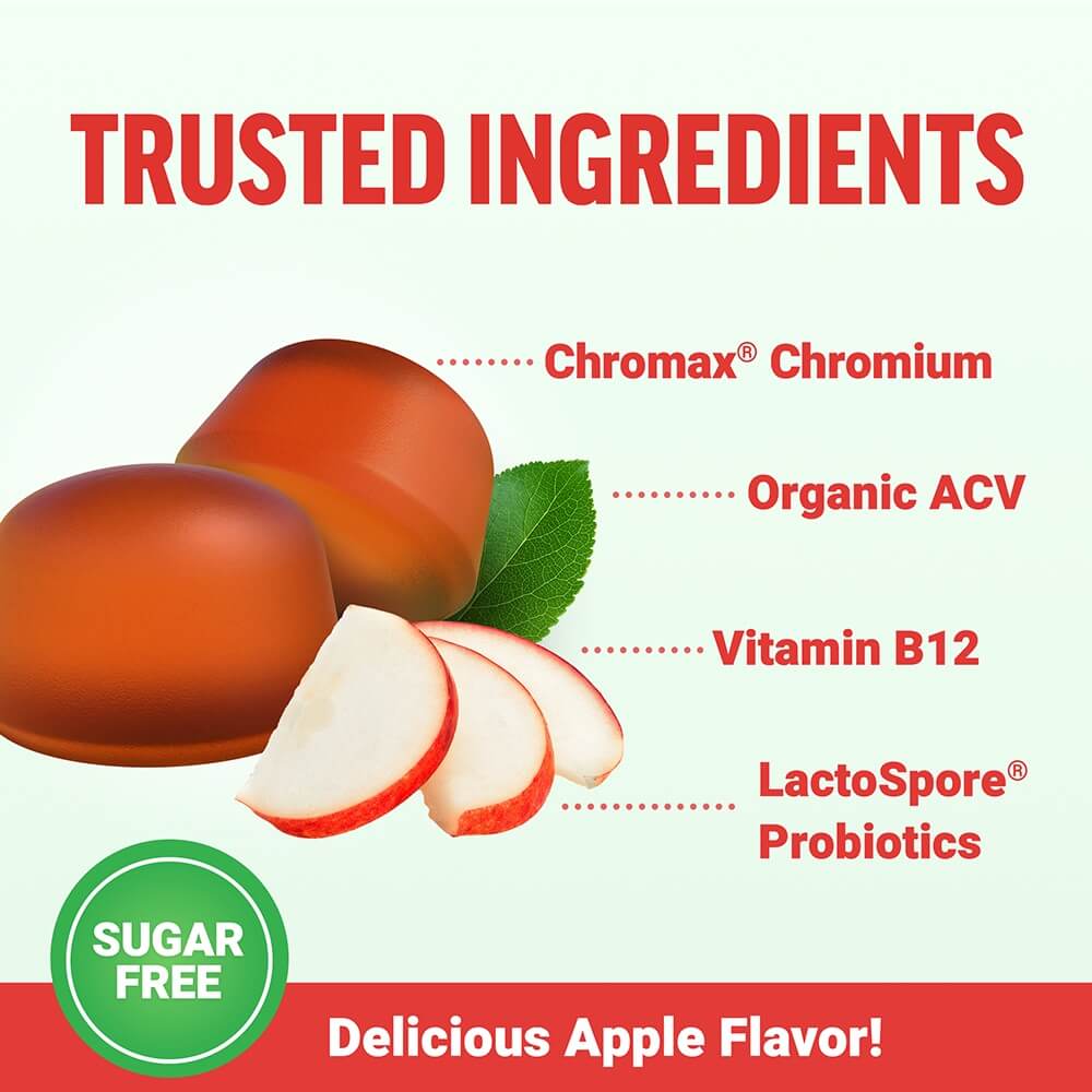 Trusted Ingredients including Chromax Chromium, Organic ACV, Vitamin B12, and LactoSpore Probiotics