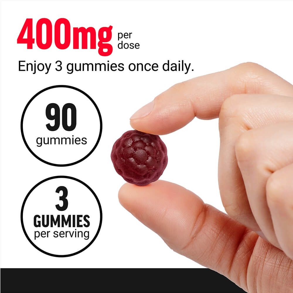400mg per dose, enjoy 3 gummies once daily