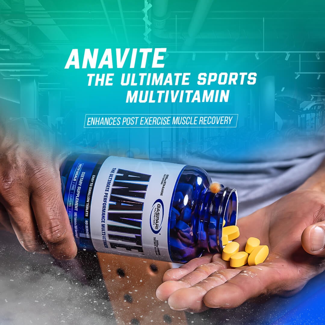 Anavite The Ultimate Sports Multivitamin graphic highlighting enhanced post exercise muscle recovery