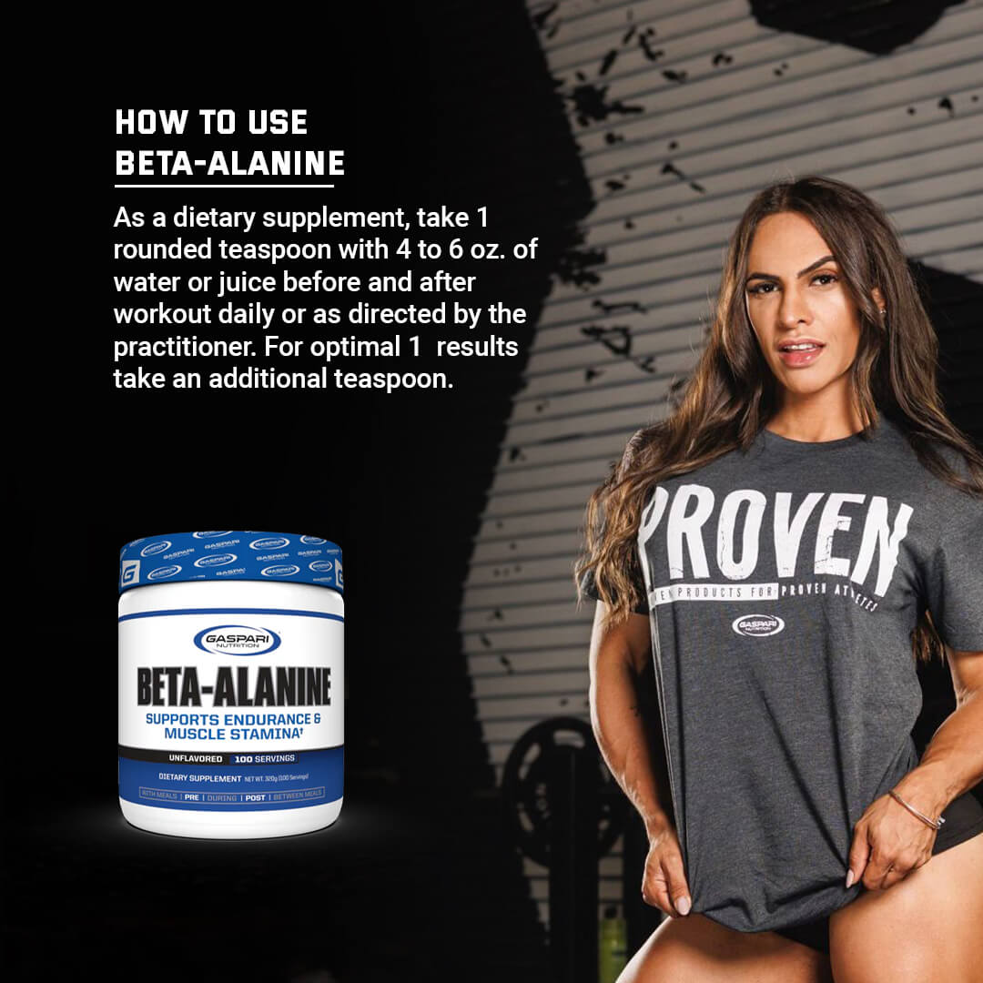 How to use Gaspari Beta-Alanine usage guide with dosage instructions suggesting 1 rounded teaspoon before and after workouts