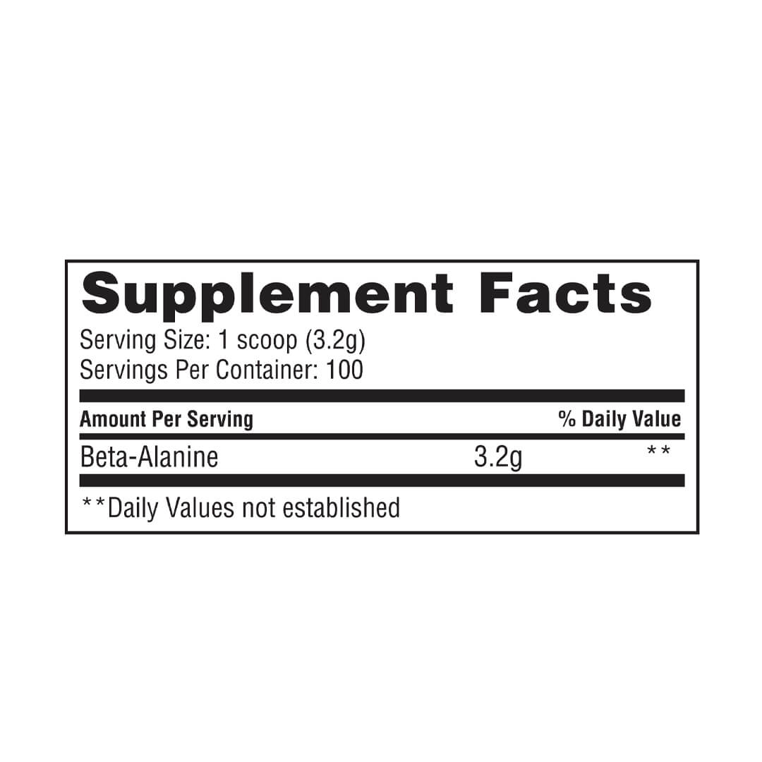 Gaspari Beta-Alanine supplement facts label showing 3.2g of Beta-Alanine per serving