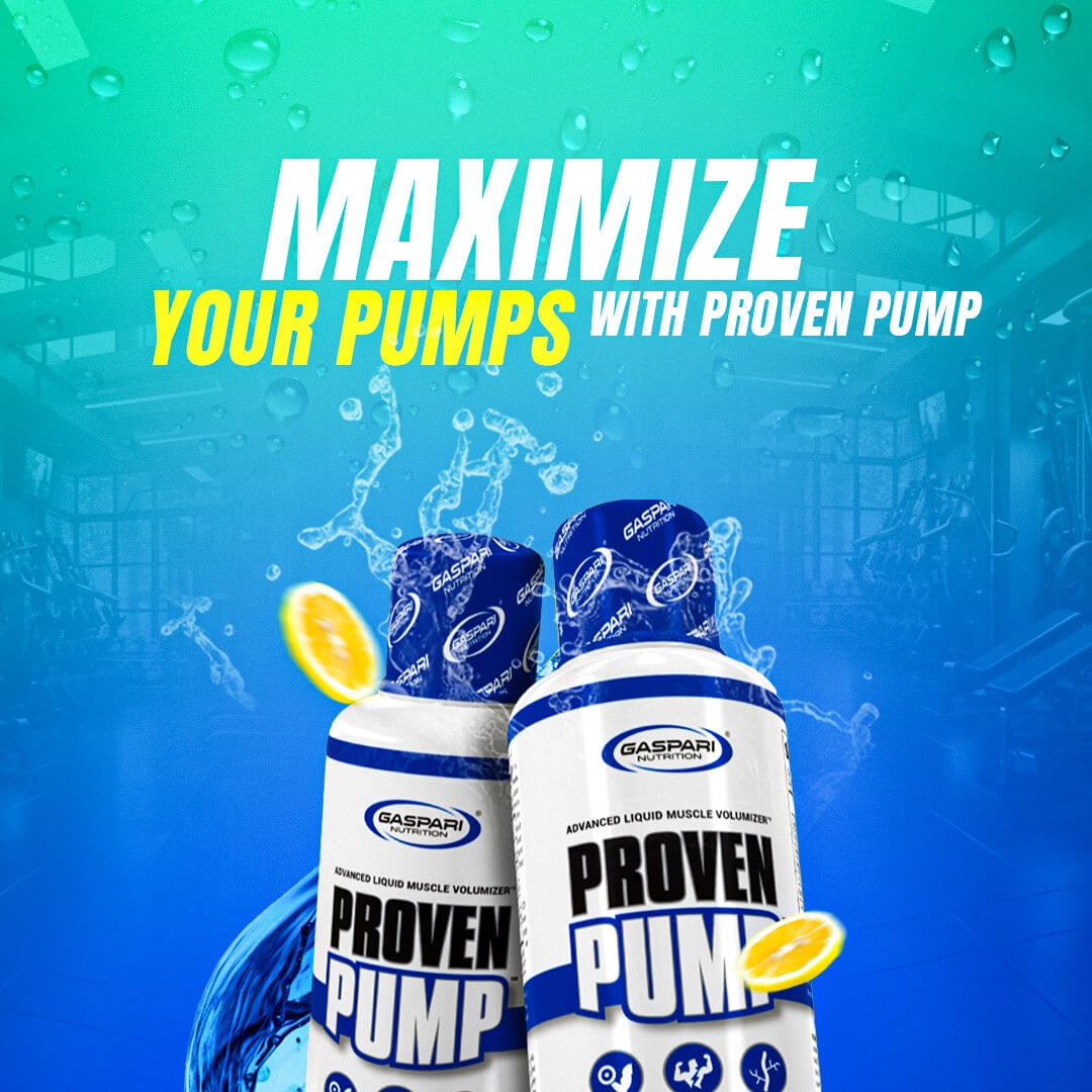 Gaspari Proven Pump bottles with a lemon slice highlighting the goal to maximize pumps