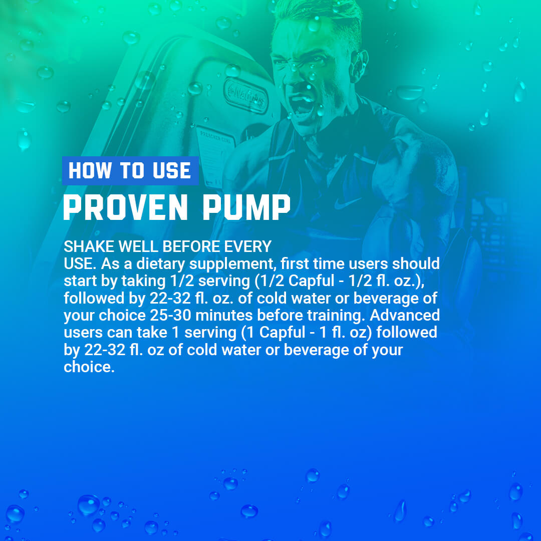 How to use Proven Pump instructions suggesting 1/2 to 1 capful 25-30 minutes before training