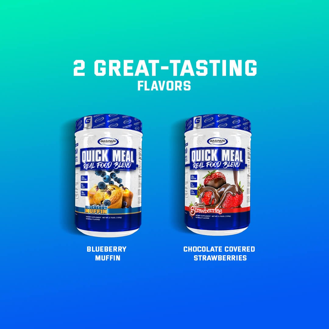 Quick Meal available in two great-tasting flavors: Blueberry Muffin and Chocolate Covered Strawberries
