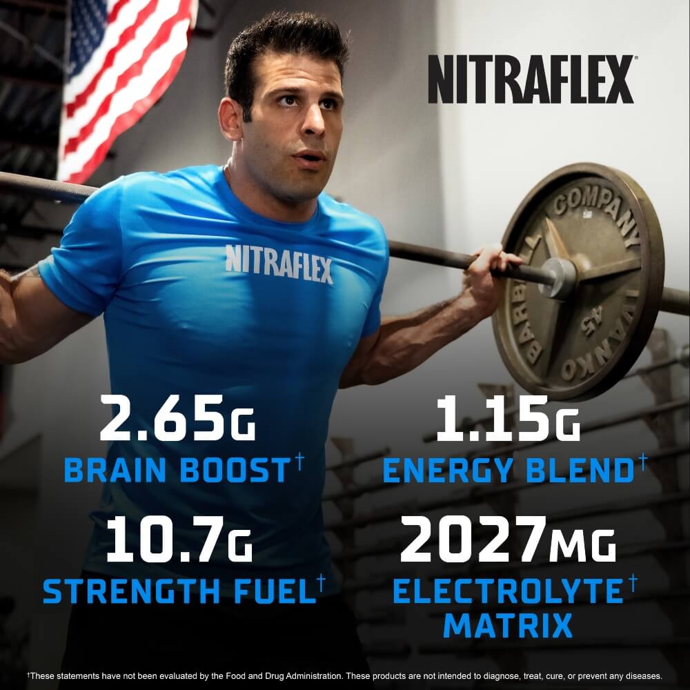 2.65g brain boost, 1.15g energy blend, 10.7g strength fuel, 2027mg electrolyte matrix