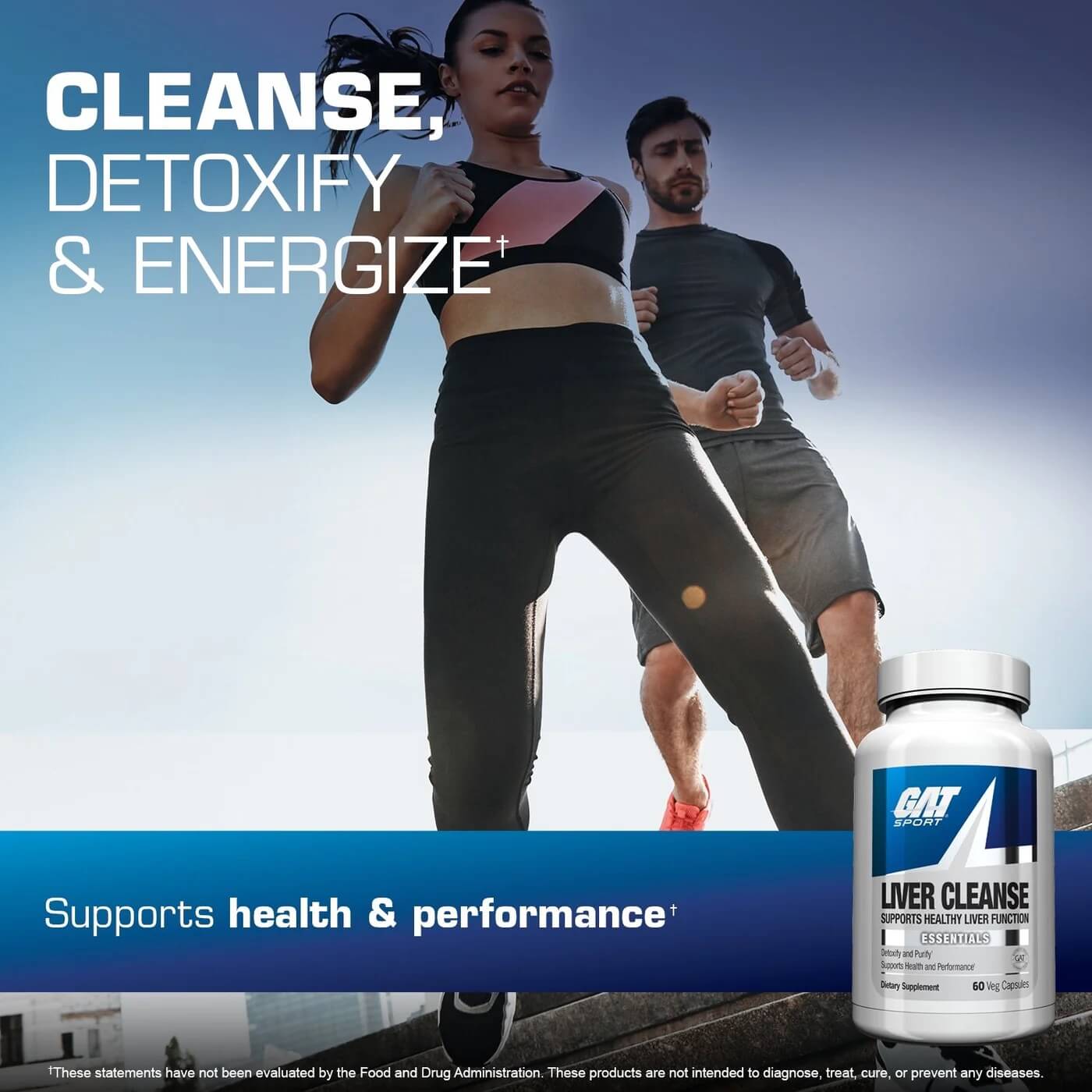 Male and female athlete running up stairs - Cleanse, Detoxify & Energize, Supports health & performance