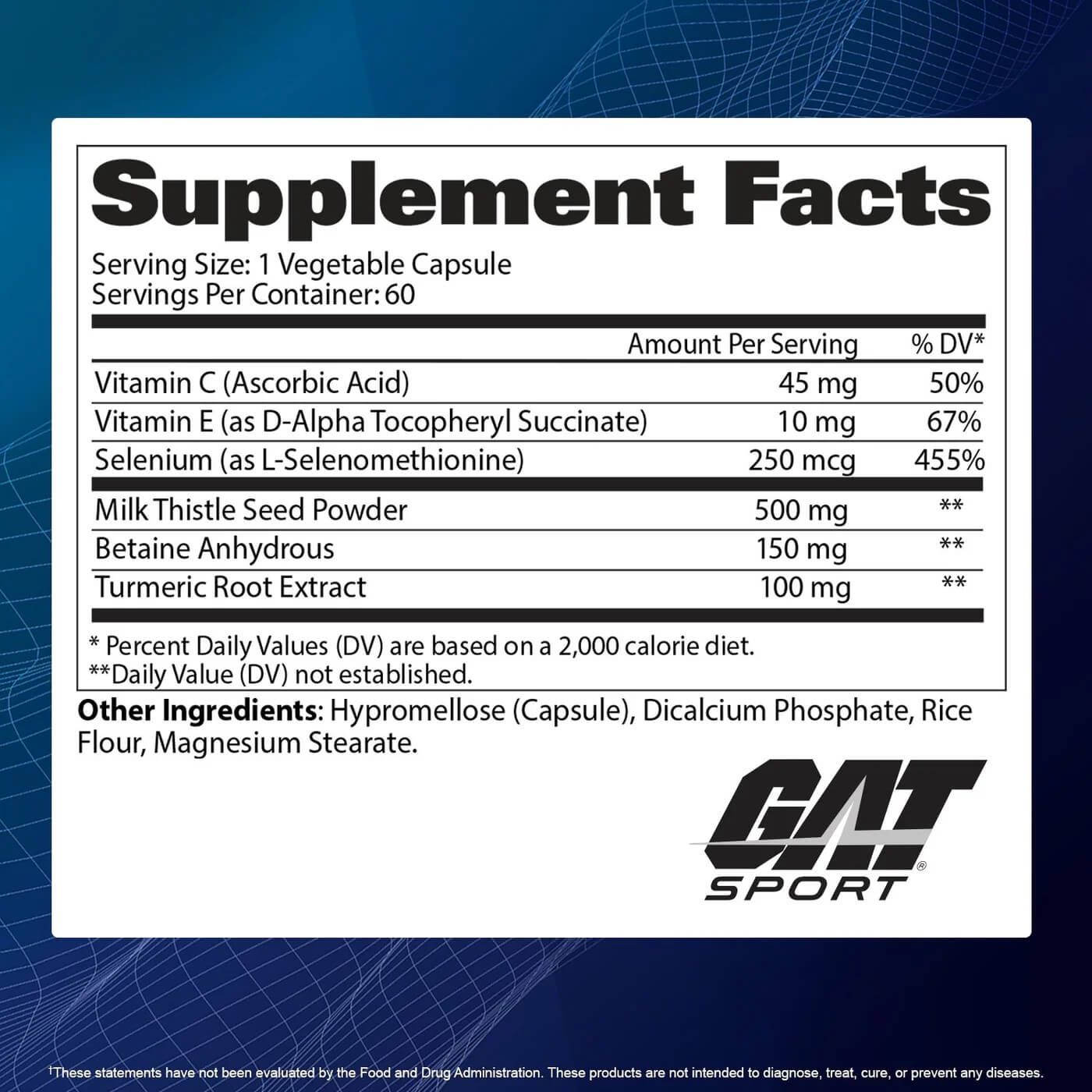 Liver Cleanse Supplement Facts label showing Vitamin C, Vitamin E, Selenium, Milk Thistle, Betaine, and Turmeric
