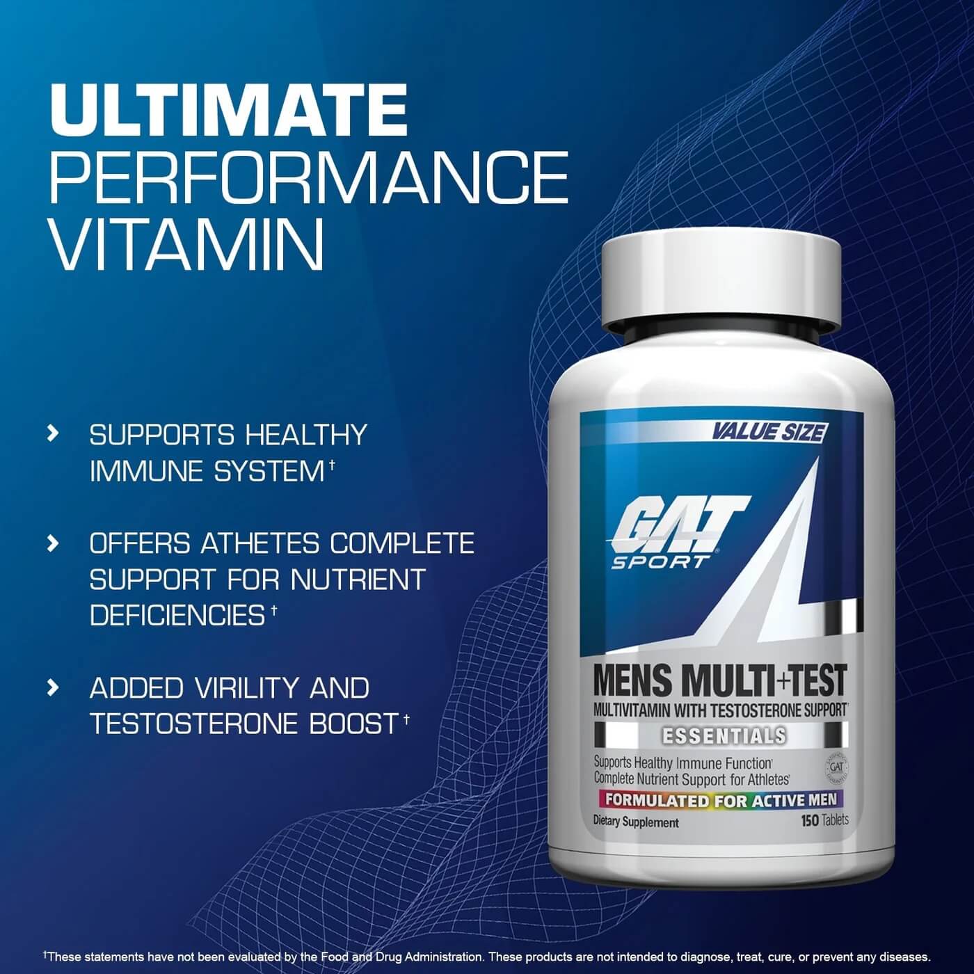 GAT Sport Mens Multi+Test bottle highlighting Ultimate Performance Vitamin benefits