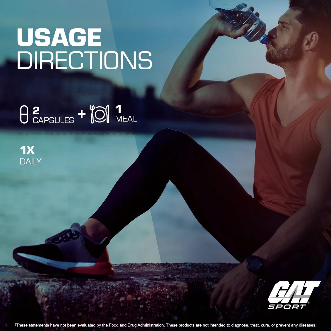 Usage directions showing 2 capsules plus 1 meal taken 1x daily